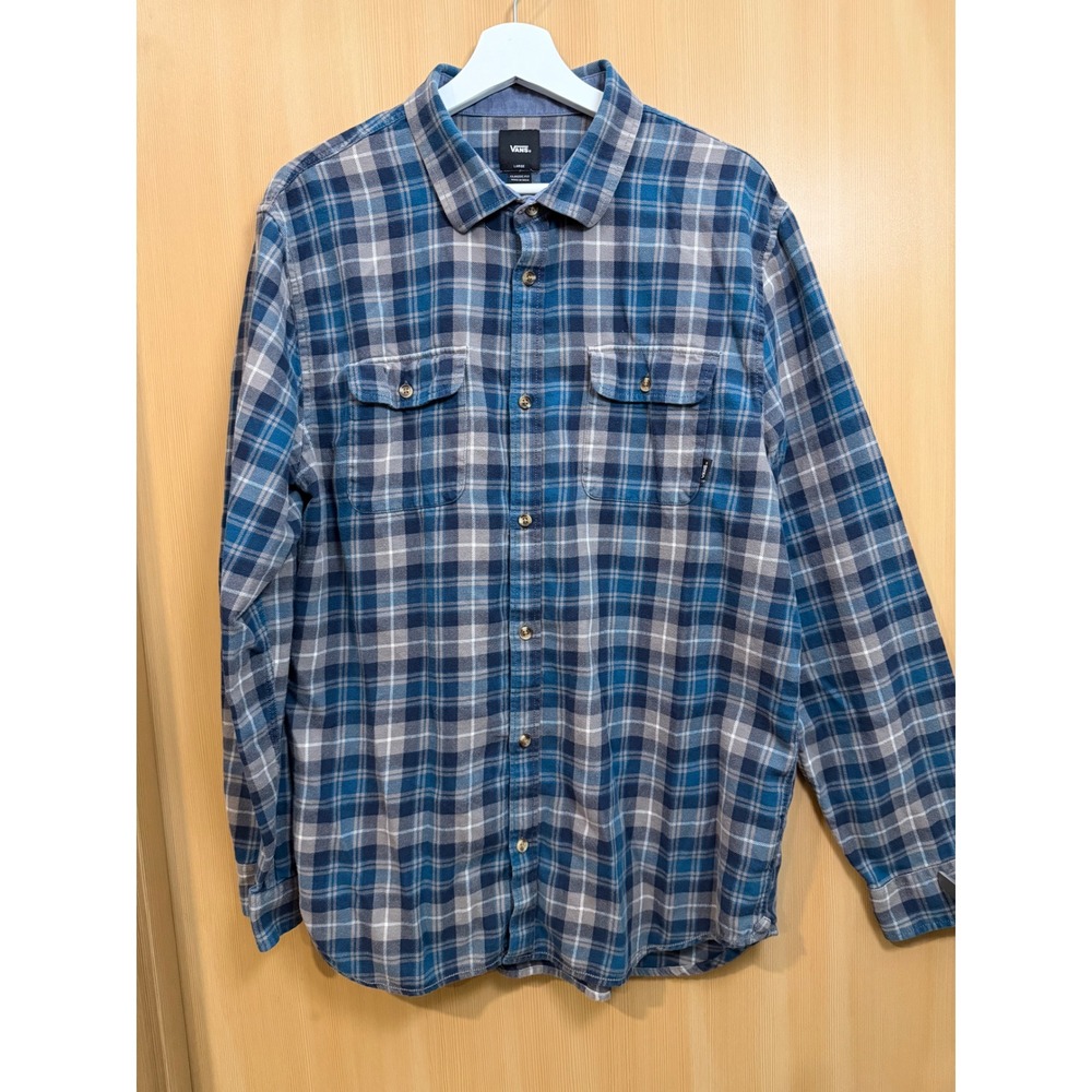 Vans Mens Large Plaid Flannel Long Sleeve Button Down Shirt Classic Fit